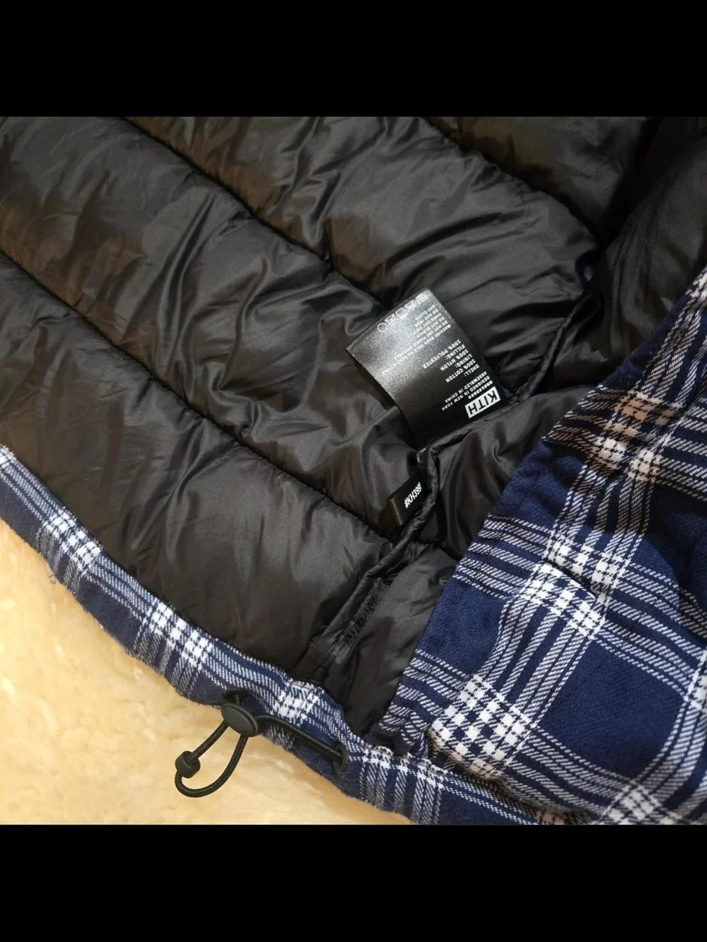 Kith quilted Plaid Puffer Jacket w/ Hood Layered Style Button Front Size L - Picture 7 of 8
